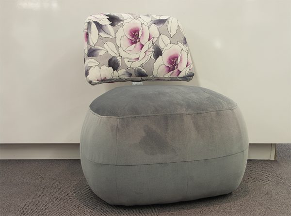 Fauteuil Pouf DRIMMER velour gris et tissu floral