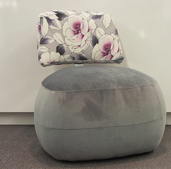 Fauteuil Pouf DRIMMER velour gris et tissu floral