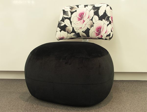 Fauteuil Pouf DRIMMER velour noir et tissu floral
