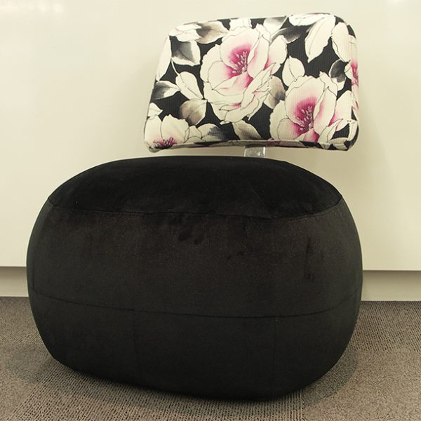 Fauteuil Pouf DRIMMER velour noir et tissu floral